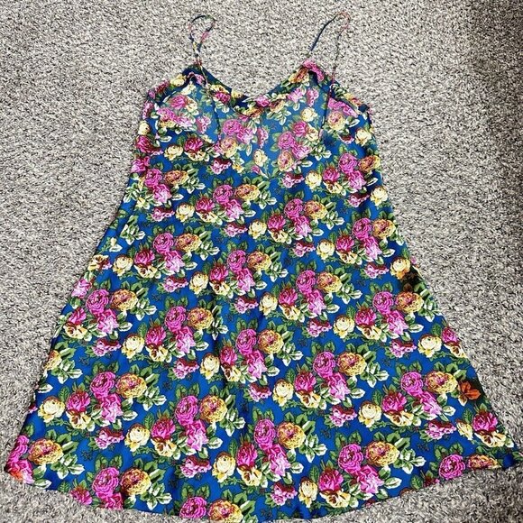 Vintage Victoria Secret Gold Label Silk Mini Slip Dress Small Blue Pink Floral - Picture 3 of 7